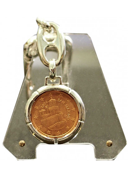 Portachiavi placato argento con Moneta da 5 Centesimi di Euro di San Marino anni misti